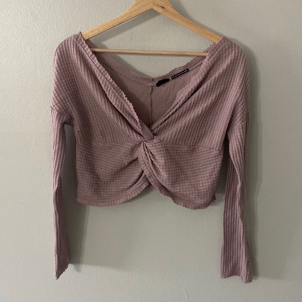 UO Out from Under Waffle Knit Knot Crop Top